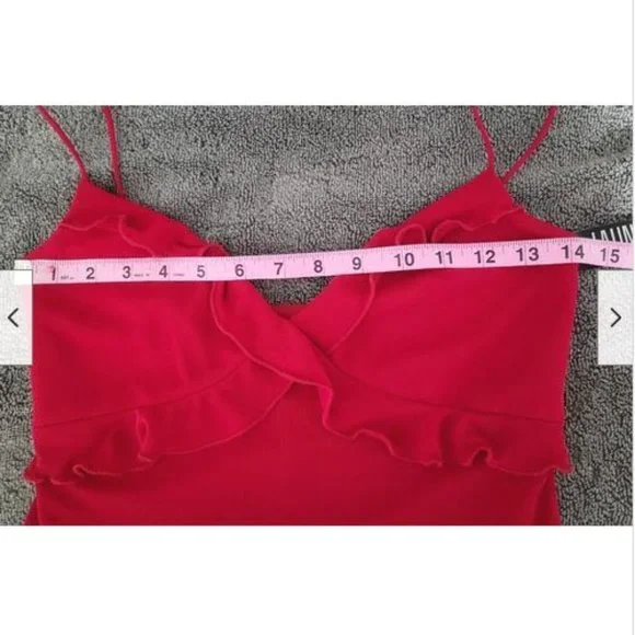 NWT Laundry Shelli Segal Red Ruffle Stretchy Slip Dress 2 - Picture 7 of 8
